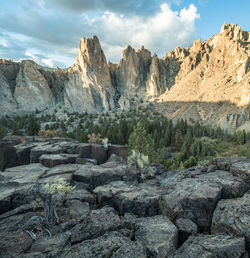 Scenic view of rocky mountains against sky