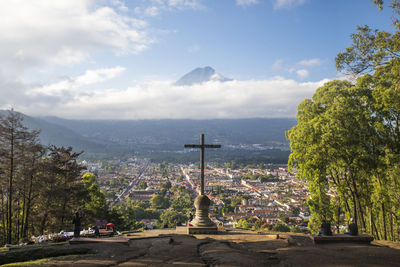 Hill of the cross, and volcano agua, guatemala.