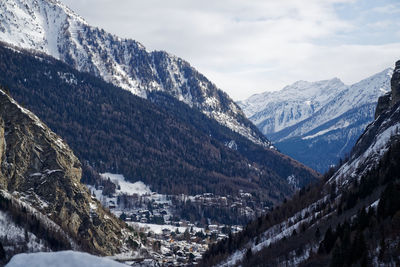 Scenic view of snowcapped mountains against sky