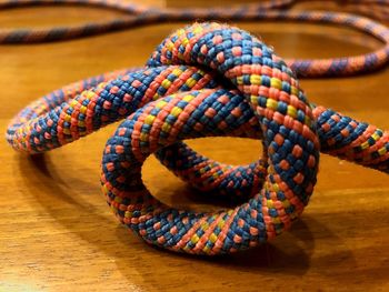 High angle view of snake on wooden table