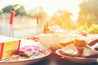 Close-up of food on table