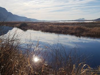 Scenic view of lake against sky