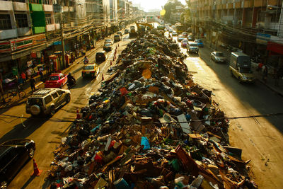 High angle view of cars in city