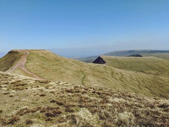 Scenic view of landscape against clear blue sky