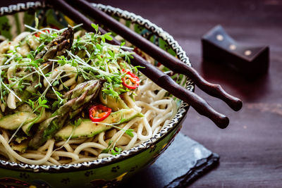 Close-up of noodles in bowl