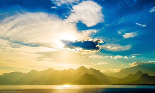 Scenic view of mountains during sunset