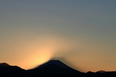 Scenic view of silhouette mountains against sky at sunset