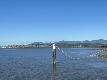 Scenic view of lake against blue sky