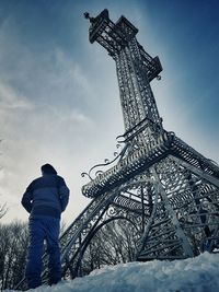 Low angle view of statue against sky