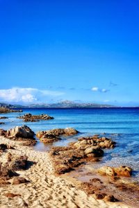 Scenic view of sea against blue sky