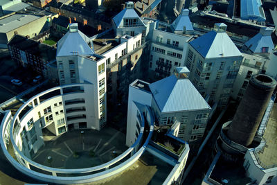 High angle view of buildings in city