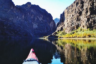 Serene view from kayak in river canyon