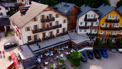 High angle view of buildings in city