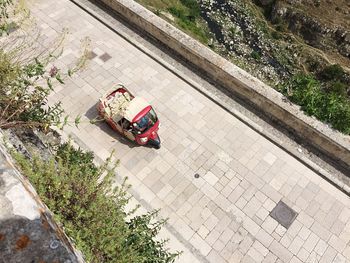 High angle view of motorcycle on road