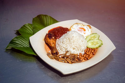 Close-up of breakfast served on table