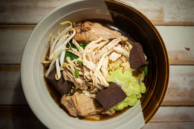 High angle view of food in bowl on table