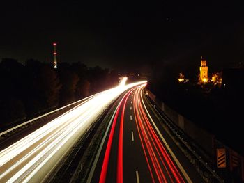 Light trails on road at night