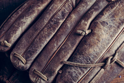 High angle view of baseball glove on table