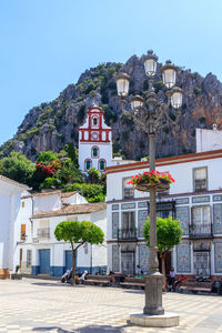 Exterior of buildings against clear sky