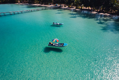 High angle view of boat in sea