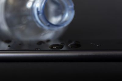 High angle view of water drops on metal