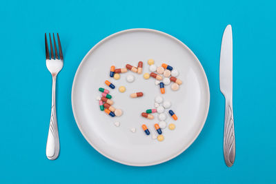 High angle view of food in plate on table