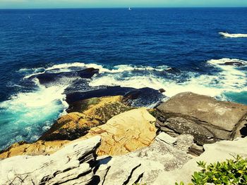 Scenic view of sea against clear sky