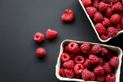 High angle view of strawberries