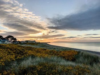 Scenic view of sea against sky during sunset