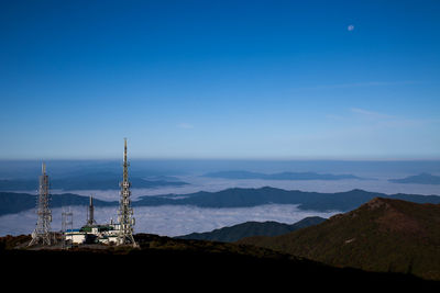 Scenic view of mountains against blue sky