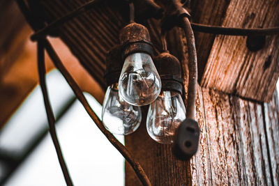 Closeup of light bulbs and string light