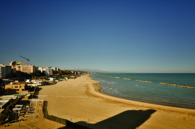 Scenic view of beach against clear blue sky