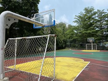 High angle view of soccer field