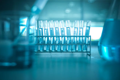 Close-up of test tubes and liquid in laboratory