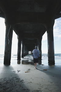 Rear view of a man standing on beach