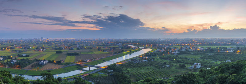 Panorama view of lanyang plain at sunrise, yilan, taiwan