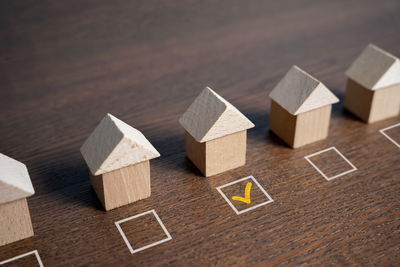 Close-up of toy blocks on wooden table