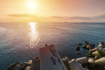 Panoramic view of sea against sky during sunset