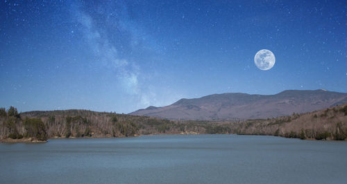 Scenic view of mountains against sky at night