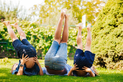 People relaxing on field