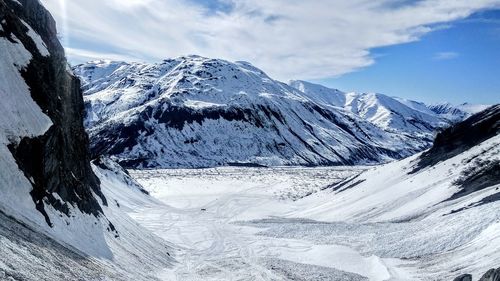 Scenic view of snowcapped mountains against sky