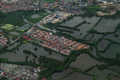 High angle view of buildings in city