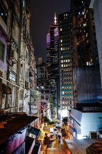 Illuminated buildings in city at night