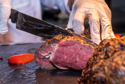 Close-up of meat on barbecue grill