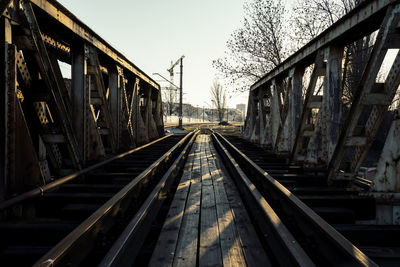 View of railroad tracks against clear sky