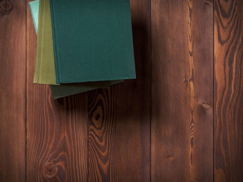 High angle view of wooden table