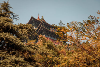 Low angle view of temple against sky