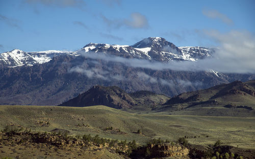 Scenic view of snowcapped mountains against sky