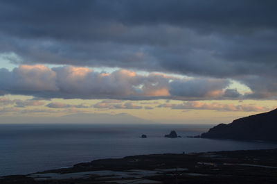 Scenic view of sea against dramatic sky