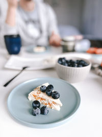 Close-up of dessert in plate on table